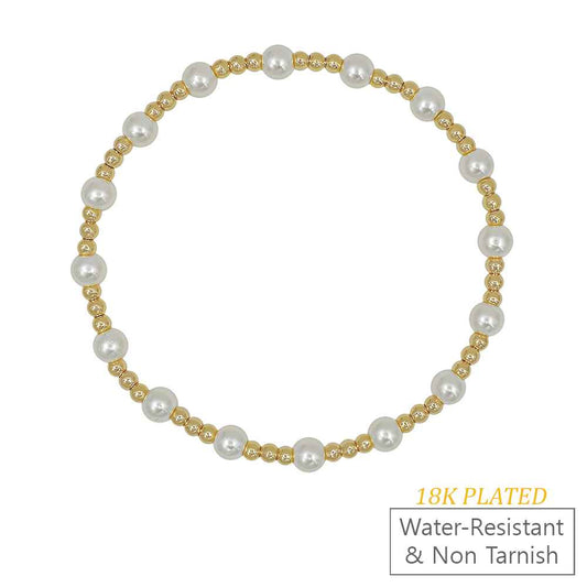 3MM & 5MM 18K Gold and Pearl Beaded Waterproof Non Tarnish Stretch Bracelet