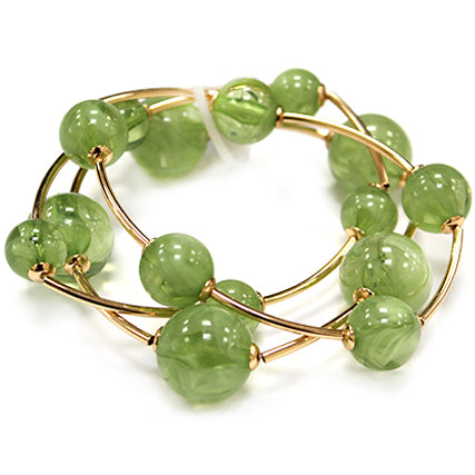 Green Beaded with Gold Bar Set of 3 Stretch Bracelet