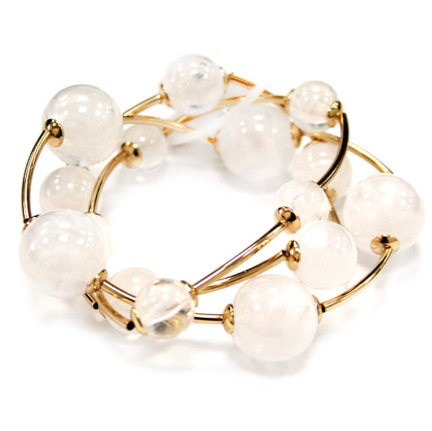 White Beaded with Gold Bar Set of 3 Stretch Bracelet