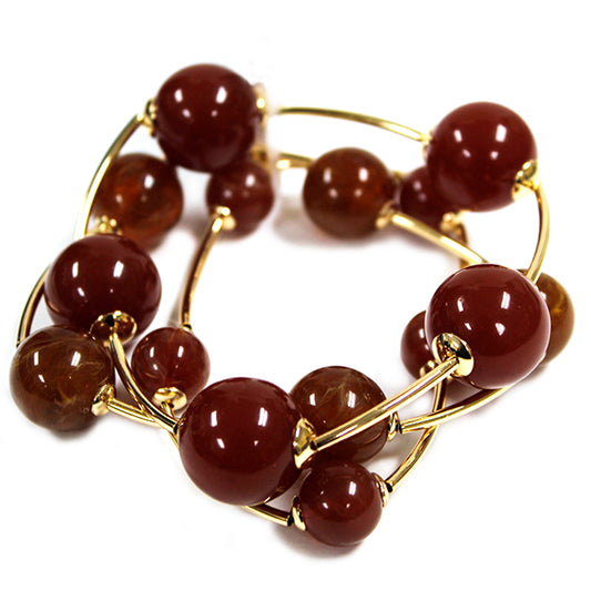 Brown with Gold Ball Set of 2 Stretch Bracelets