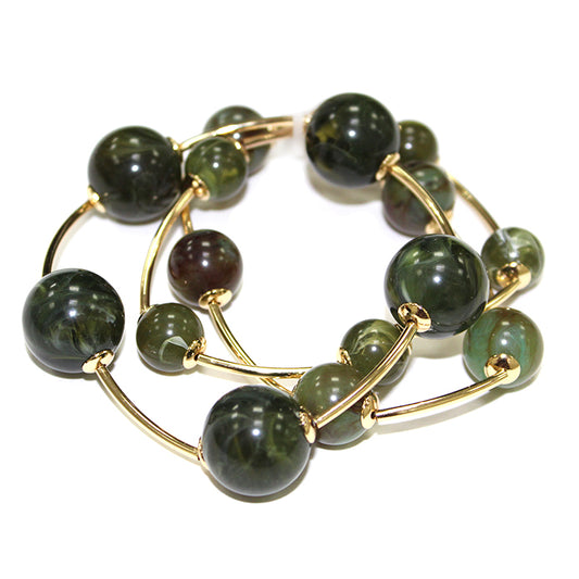 Emerald Green with Gold Ball Set of 2 Stretch Bracelets