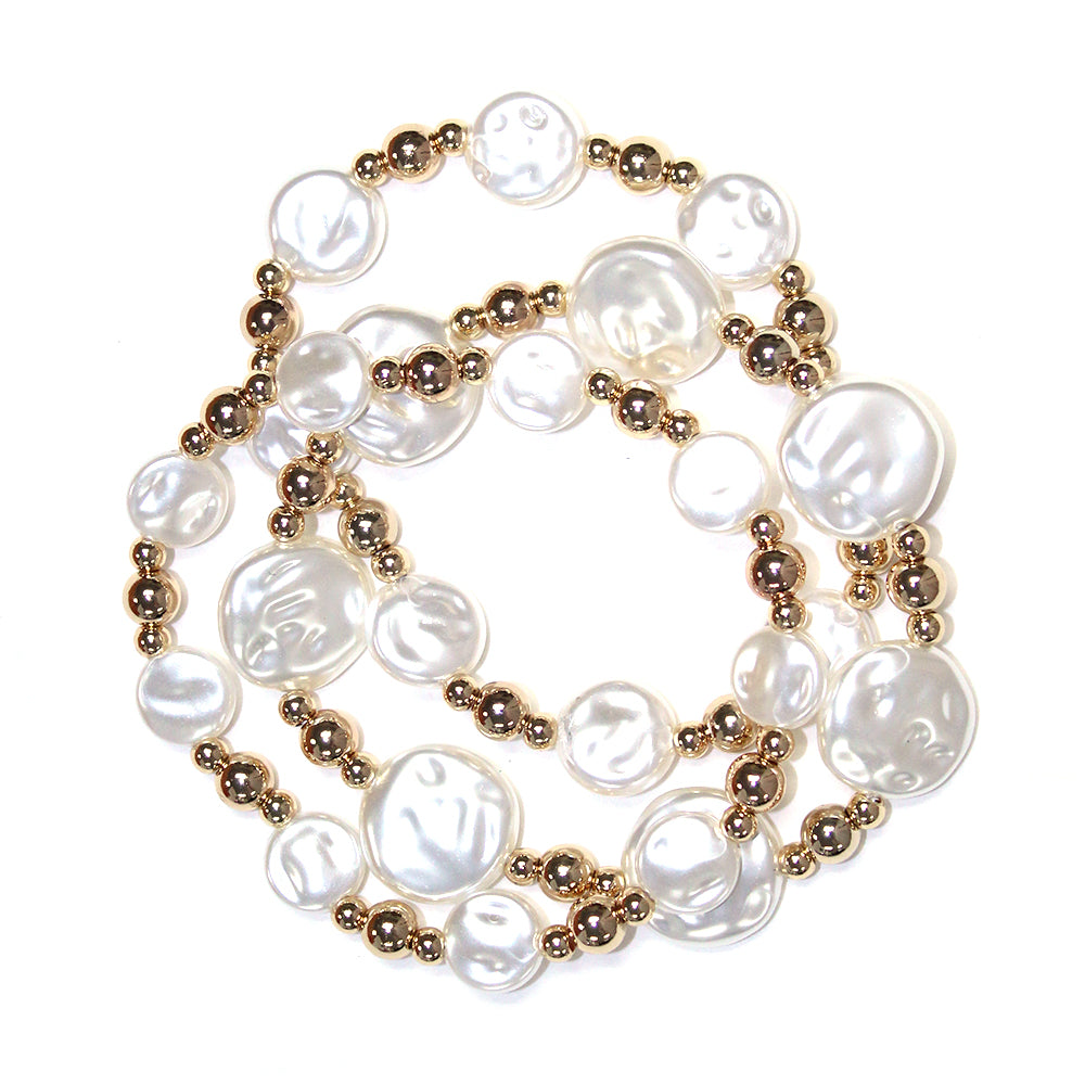 Gold Beaded and Freshwater Coin Pearl Set of 4 Bracelets