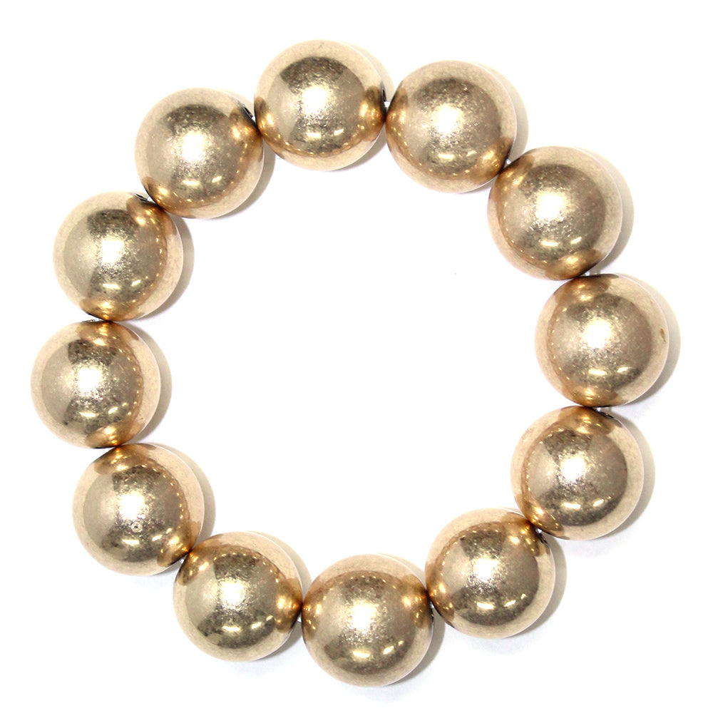 Worn Gold Large Beaded Stretch Bracelet