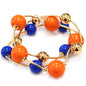 Blue and Orange with Gold Ball Set of 2 Stretch Bracelets