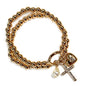 Gold 4mm Beaded Set of 2 Stretch Bracelets with Cross and Pearl Charms
