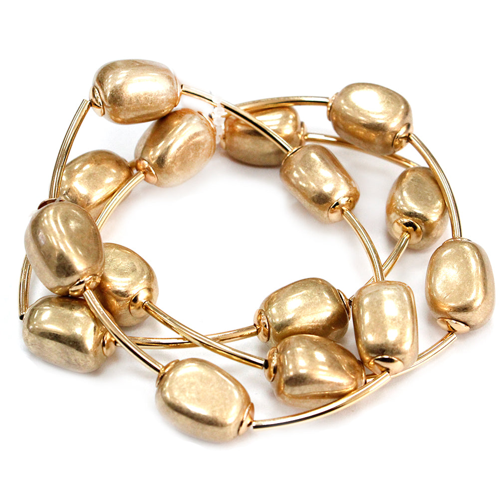 Worn Gold Nugget and Bar Set of 3 Bracelets