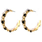 Hammered Gold 2" Hoop with Black Studded Stone Earring