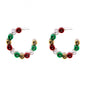 Set of Three Red, White, Green Christmas Beaded 1" Hoop Earring