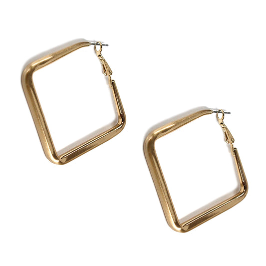 Gold Hammered 1.25" Square Earring
