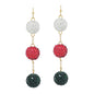 White, Red, and Green Pave Ball 2" Drop Earring, Great for Holiday