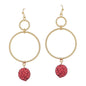 Gold Open Hoop with Red Pave Drop 2" Earring