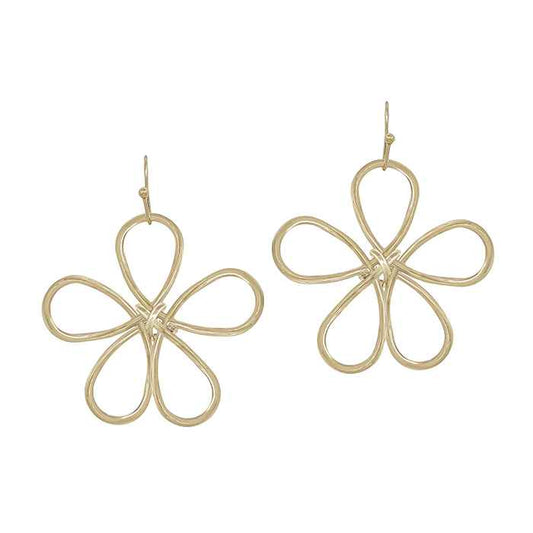 Gold Wired Metal Flower 1" Drop Earring