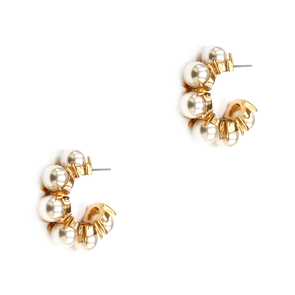 Geometric Stud Pearl Hoop .75"Earrings
