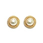 Gold Textured Geometric Circle with Pearl 1" Earrings