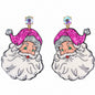 White and Pink Glitter Santa 2" Earring