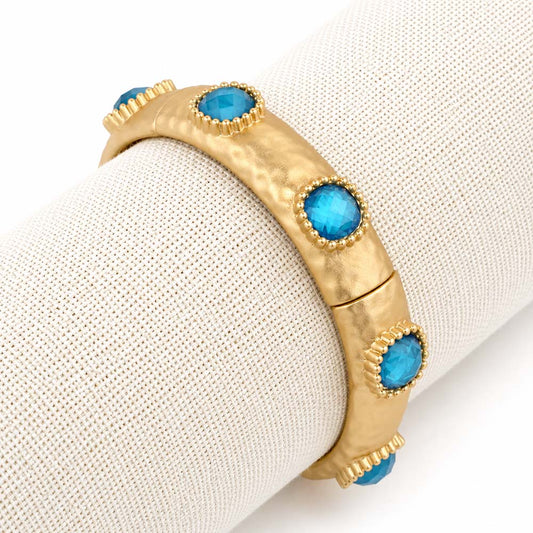 Hammered Gold with Blue Stone Stretch Bracelet