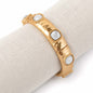 Hammered Gold with White Stone Stretch Bracelet