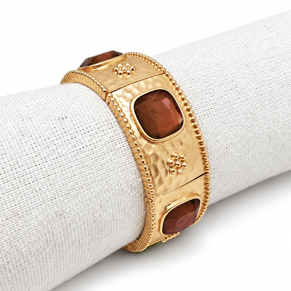 Hammered Gold Stretch Bracelet with Brown Square Stone