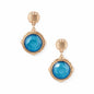 Matte Gold Textured Circle with Blue Stone 1" Earring