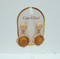 Matte Gold Textured Circle with Topaz/Brown Stone 1" Earring