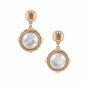 Matte Gold Textured Circle with White Stone 1" Earring