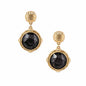 Matte Gold Textured Circle with Black Stone 1" Earring