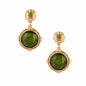Matte Gold Textured Circle with Green Stone 1" Earring