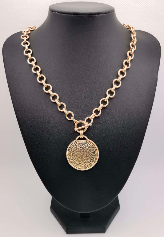 Gold Chain with Hammered Gold Disk Charm 16"-18" Necklace