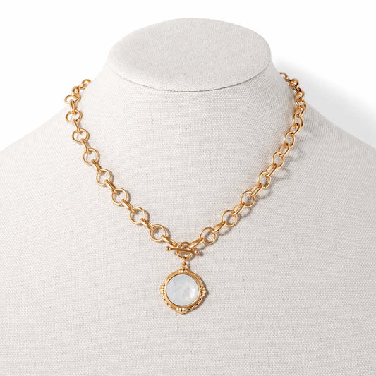 Gold Chain with White Stone Circle Charm 16"-18" Necklace