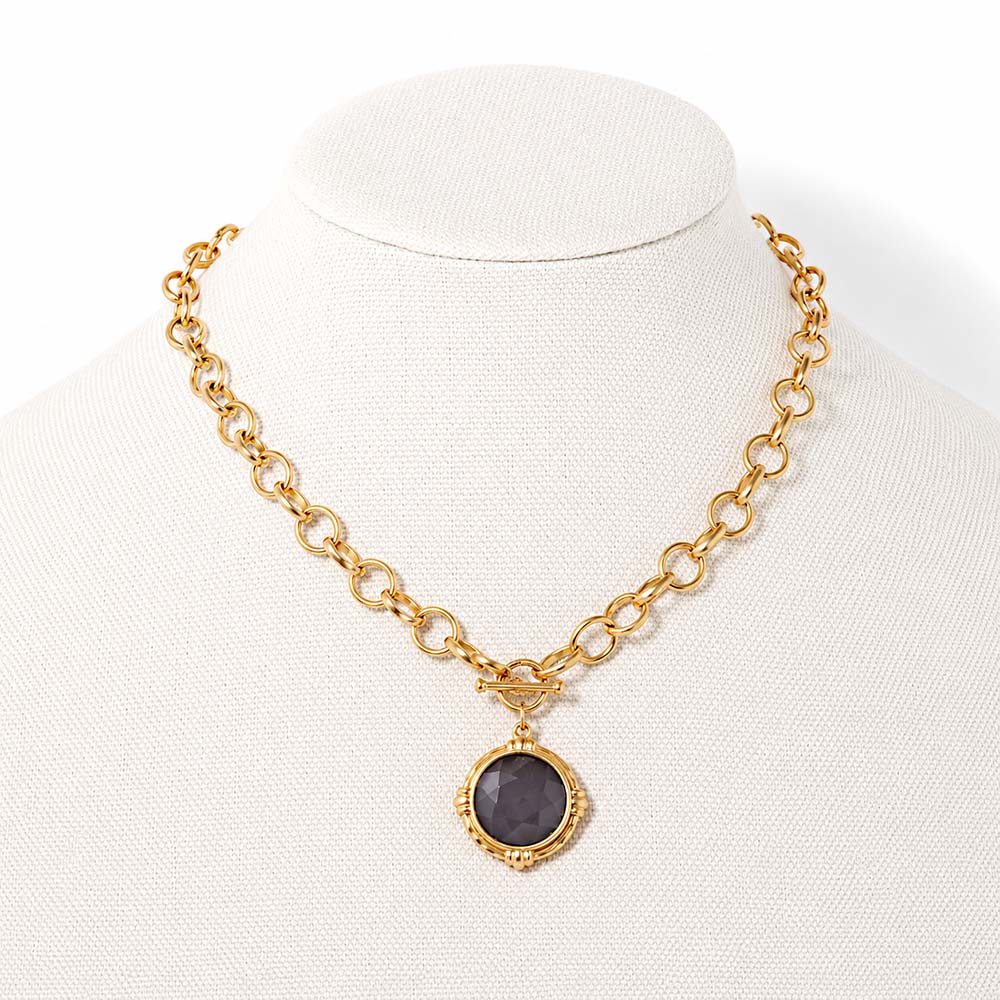 Gold Chain with Black Circle Charm 16"-18" Necklace