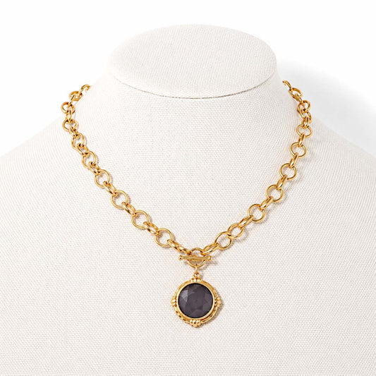 Gold Chain with Black Circle Charm 16"-18" Necklace