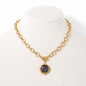 Gold Chain with Black Circle Charm 16"-18" Necklace