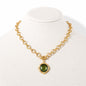 Gold Chain with Olive Circle Charm 16"-18" Necklace