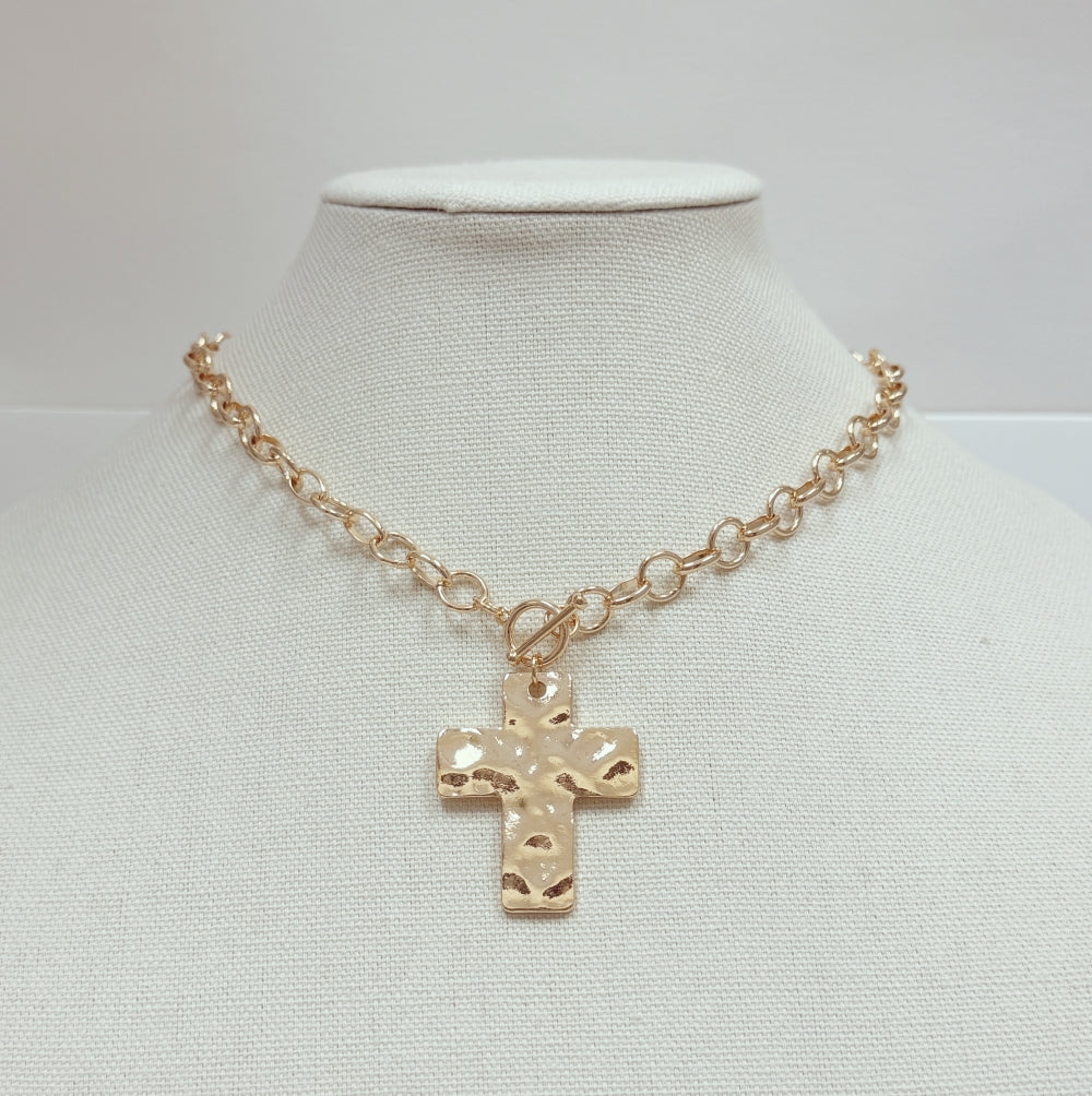 Gold Chain withHammered Matte Gold 16"-18" Necklace