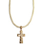 Ivory Wrapped Cord with Gold Large Cross Charm 18"-20" Necklace