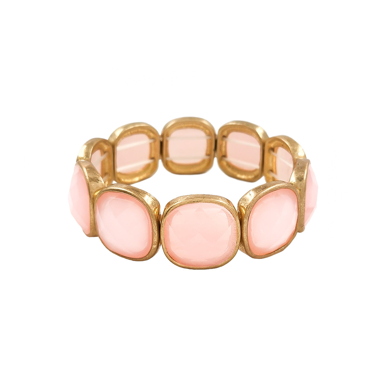 Pink Opal Square Stone and Gold Stretch Bracelet