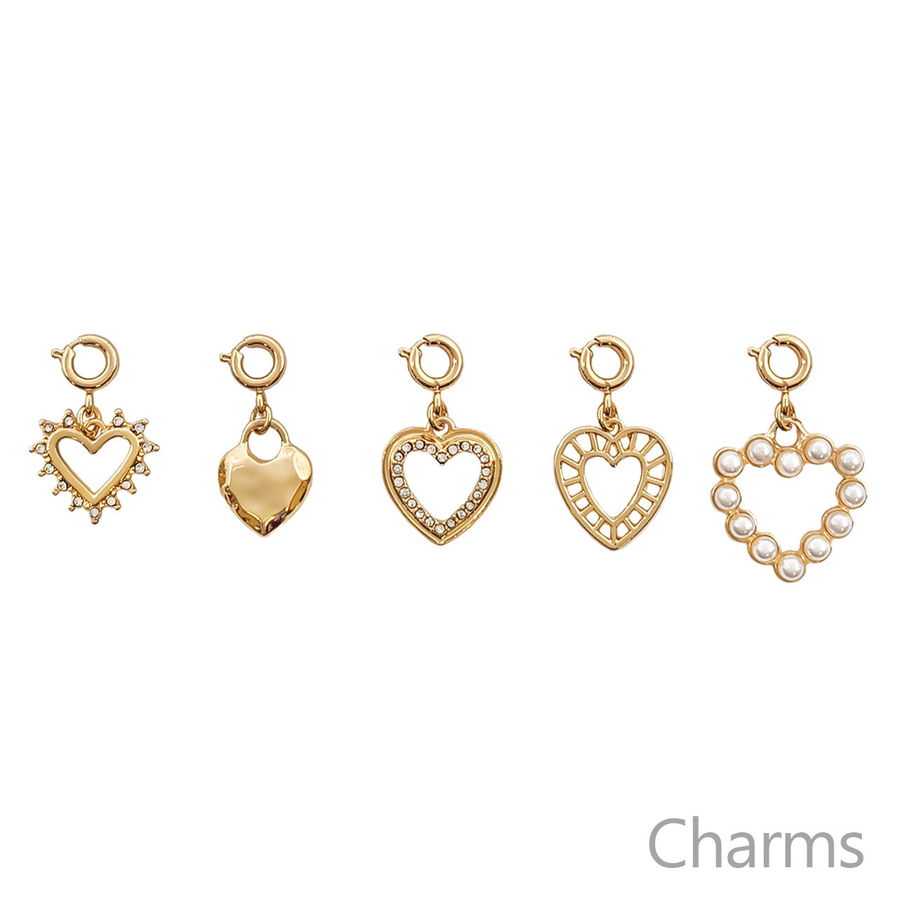 Set of 5 Open Hearts with Pearls Necklace Charms