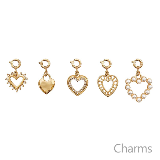 Set of 5 Open Hearts with Pearls Necklace Charms