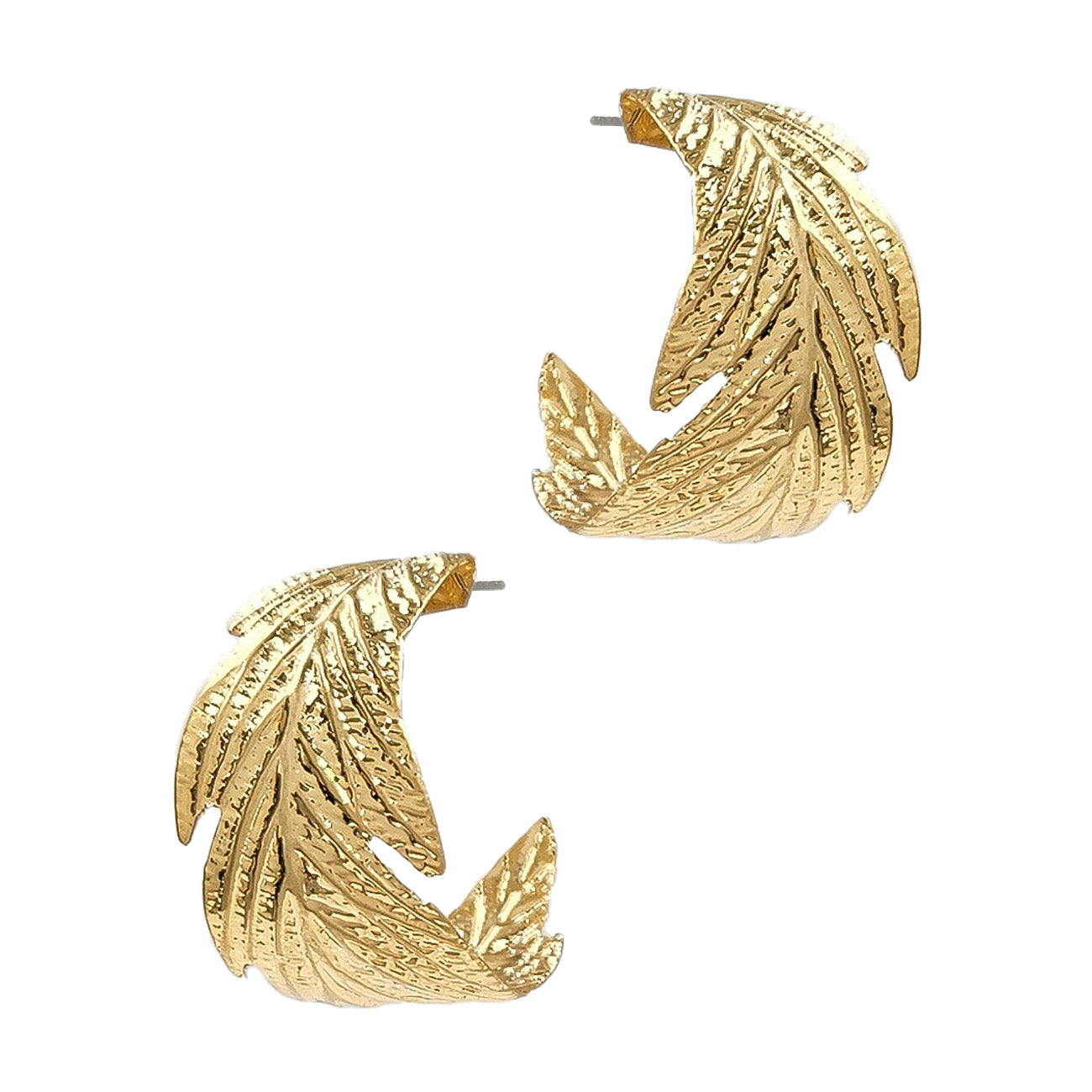 Thin Gold Leaf Textured 1.25" Hoop Earring