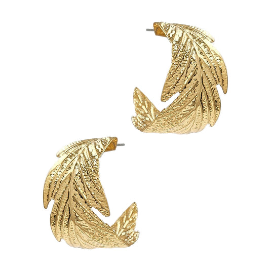 Thin Gold Leaf Textured 1.25" Hoop Earring