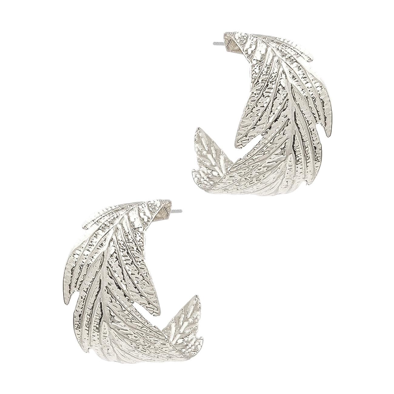 Thin Silver Leaf Textured 1.25" Hoop Earring