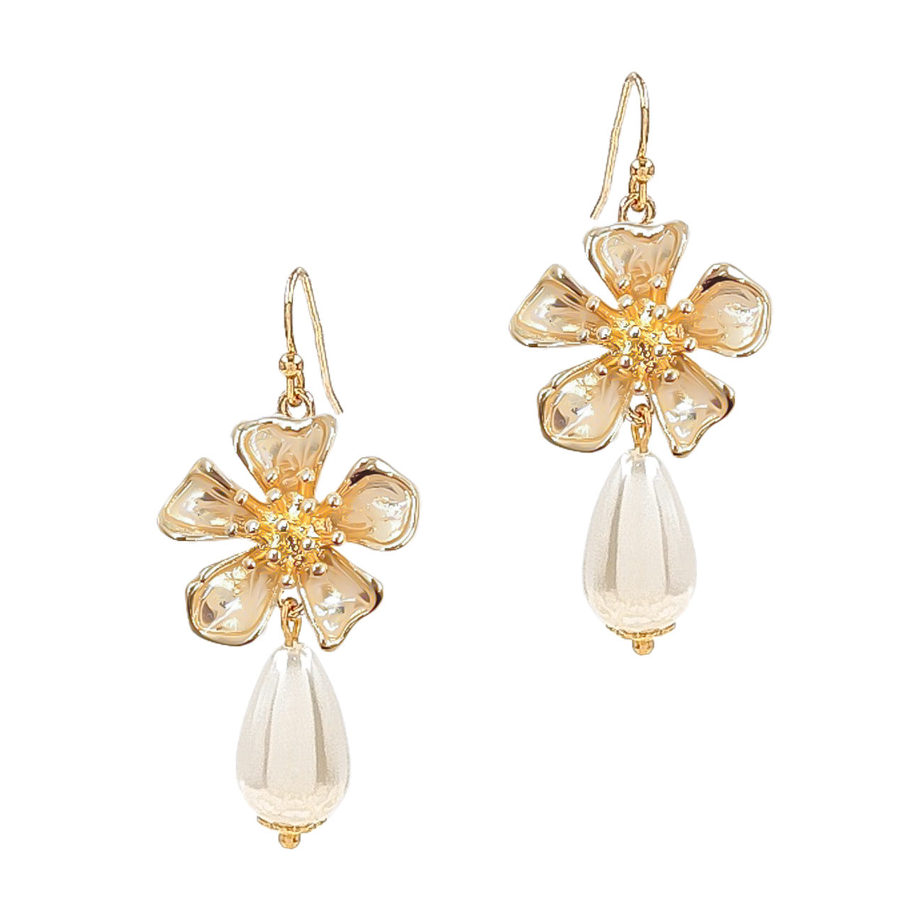 Gold Flower and Pearl Earrings