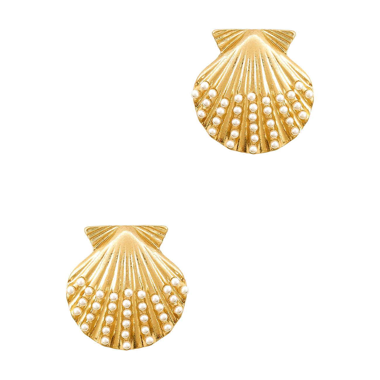 Sealife Rhinestone and Gold Shell Stud .5" Earring