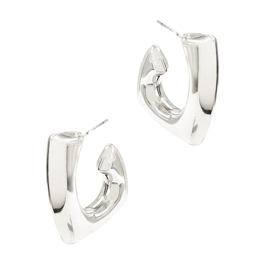 Silver Geometric Hoop 1.25" Earring