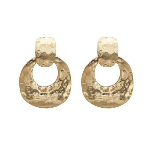 Matte Gold Hammered Circle 2" Earring