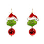 Merry Christmas Grinch with Red Ball Drop Earring