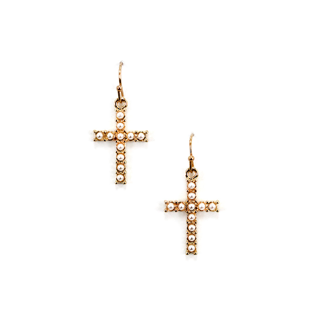 Pearlized and Gold Cross .75" Earring