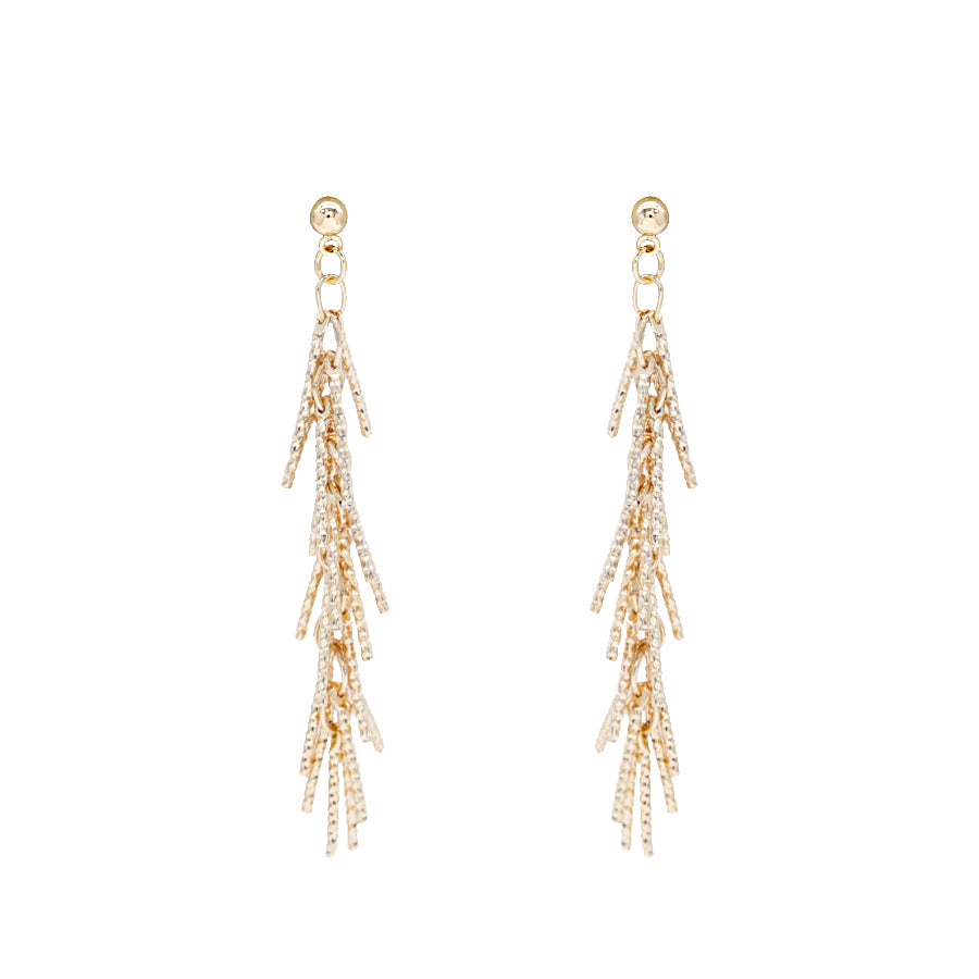 Gold Textured Metal Tassel 2" Drop Earring