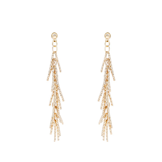 Gold Textured Metal Tassel 2" Drop Earring