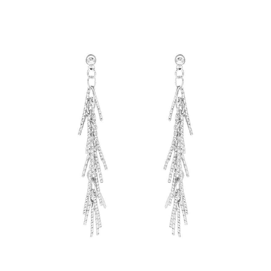 Silver Textured Metal Tassel 2" Drop Earring